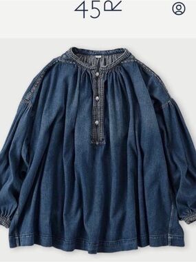 45R Relaxed Indigo Denim Peasant Blouse